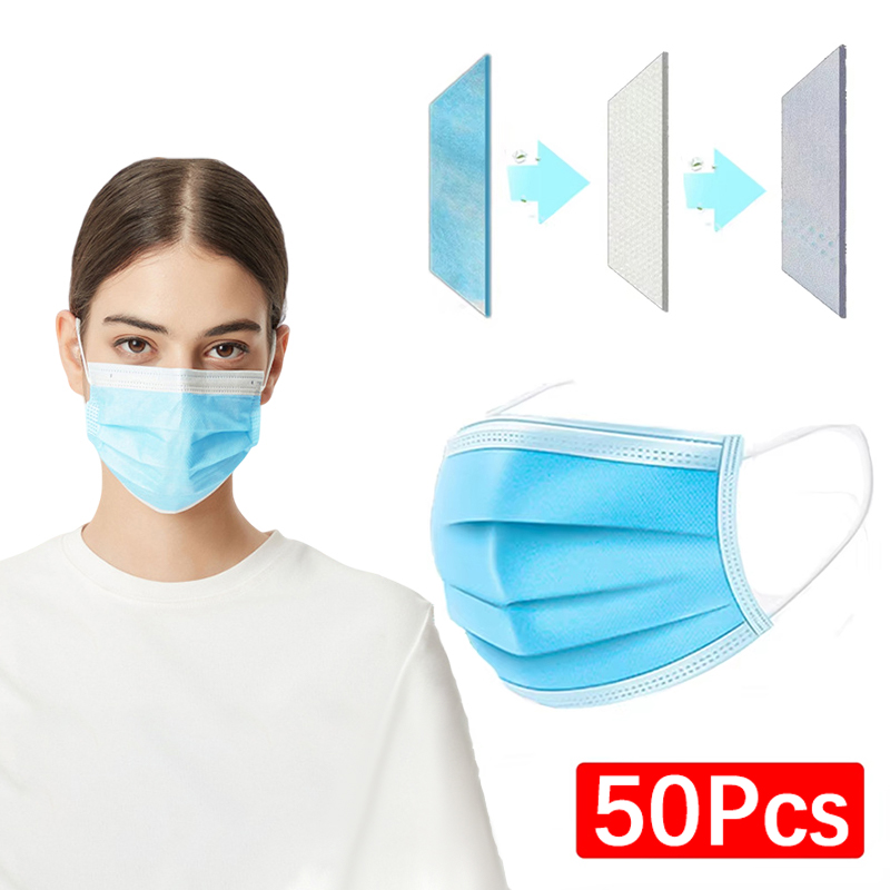50 шт. 3-слойная маска, маски  – обзор и цена Disposable Mask Blue